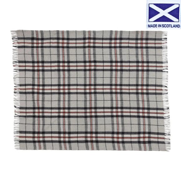 SCOTTISH WOOL IMPORT THROW BLANKET Fringe Tomson Plaid Grey Ivory Black Red NWT - Picture 12 of 13